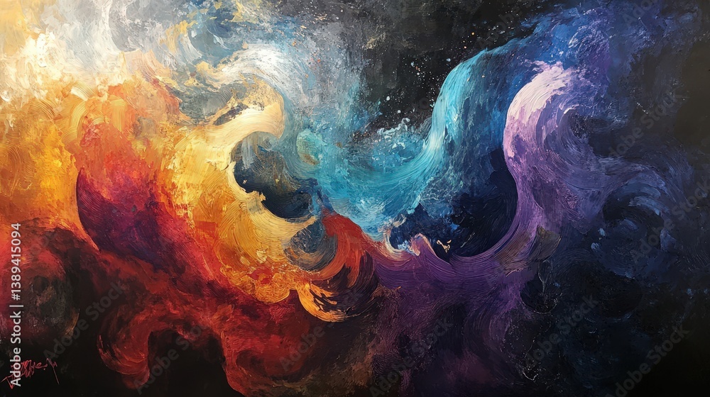 Poster a mesmerizing abstract composition of swirling colors blending seamlessly into each other, evoking a