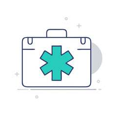 Obraz premium An illustration of a first aid kit with a blue star symbol, representing emergency preparedness and health safety, ideal for medical training or healthcare education materials.
