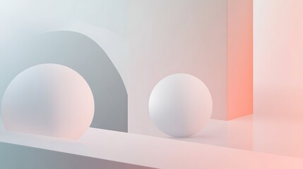 Abstract pastel spheres and geometric shapes.