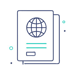 An illustrated passport design featuring a globe, symbolizing travel and global exploration, representing the concept of adventure, identity verification, and international travel documentation.