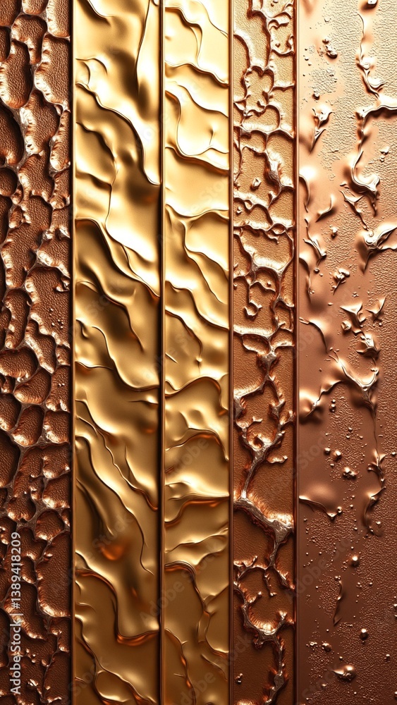 Poster Dynamic ripple effects on metallic gold and copper surfaces with varied textures and patterns