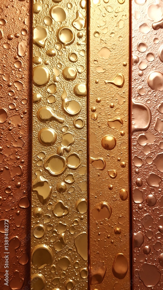 Poster Dynamic ripple effects on metallic gold and copper surfaces with varied textures and patterns