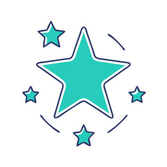 Obraz premium A vibrant and playful star icon surrounded by smaller stars, showcasing a whimsical design and colorful creativity ideal for decorations, graphic design, and children's themes.