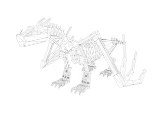 Obraz premium The image is a black and white drawing of a skeletonized dragon. The dragon has a skeletonized body and wings, giving it a ghostly appearance