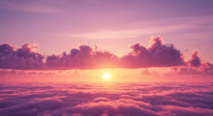 Obraz premium Serene Sunset Above the Clouds - A breathtaking view of a vibrant sunset casting a purple hue across a sea of clouds. Peaceful and inspiring