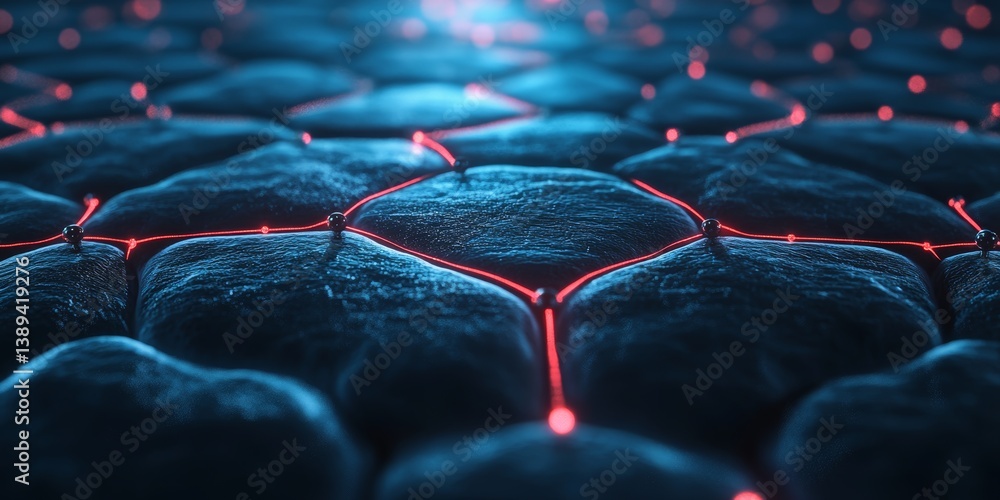 Poster abstract interconnected nodes with vibrant colors, depicting complex neural network in ai.