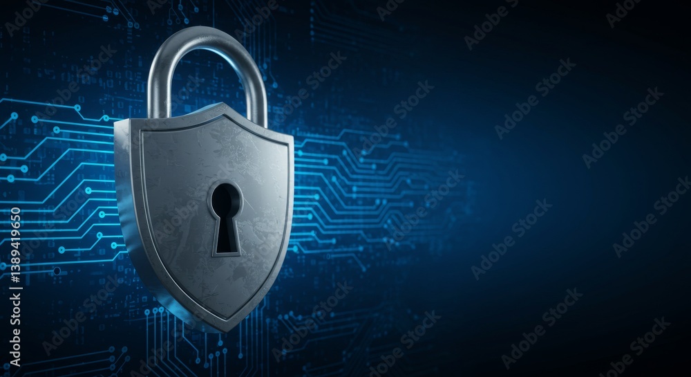 Poster shield: secure data protection - symbolizing online security, data encryption, privacy, network prot