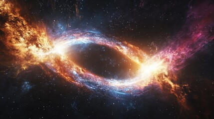 mesmerizing cosmic bridge connecting two galaxies, formed by gravitational interactions over billions of years