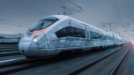 Fototapeta premium High-Speed Bullet Train in Motion with Double Exposure Effect