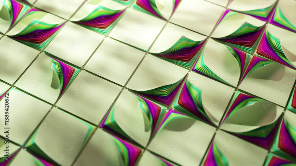 Poster arranging multiple colorful sticky notes on a surface creates a visually striking wave pattern, show