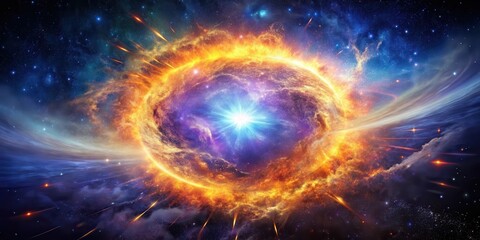 Obraz premium Celestial Inferno A Fiery Cosmic Event Depicted in Vivid Hues and Dramatic Light Show