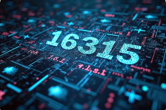 Digital matrix with glowing numbers on futuristic circuit board