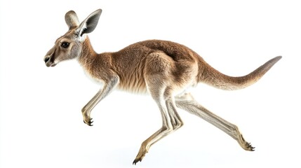Kangaroo Joey in Motion Against White Background. Possible use Educational, scientific, or advertising