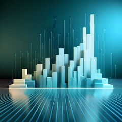 A modern, abstract representation of a city skyline with geometric shapes, enhanced by cool blue tones and vertical lines for a dynamic visual effect.