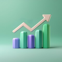 A colorful, stylized bar graph with an upward arrow, symbolizing growth and progress against a soft green background.