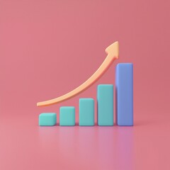 A colorful bar graph with an upward trend on a pink background, representing growth and progress in data visualization.