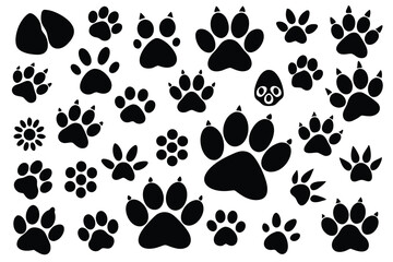 Fototapeta premium Vector illustration of Various Dog Paw Prints black and white.