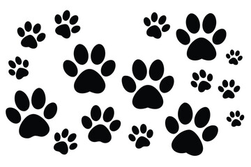 Fototapeta premium Vector illustration of Various Dog Paw Prints black and white.