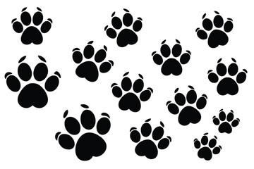 Fototapeta premium Vector illustration of Various Dog Paw Prints black and white.