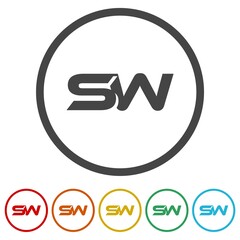 Fototapeta premium SW letter logo. Set icons in color circle buttons