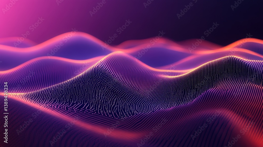Poster a minimal yet futuristic abstract tech art piece with smooth gradient waves and microchip-inspired t