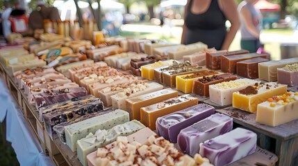 Handmade soap at a farmers market, Generative AI illustrations.