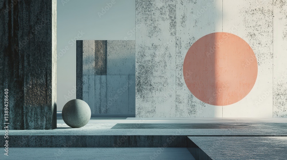 Aufkleber a minimalist abstract construction scene featuring a vast, empty space with only a single geometric 