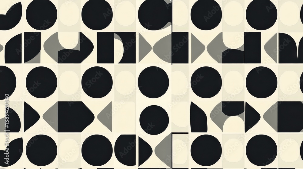 Aufkleber a minimalist geometric pattern with repeating circles and squares in a monochrome black and white de