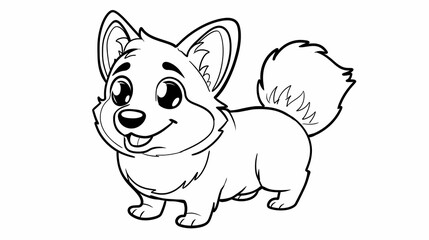 Fototapeta premium A cartoon coloring page, cute, adorable, simple, smiling, corgi, full-body, white background, Generative AI illustrations.