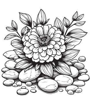 black and white flower on stones clip art preview