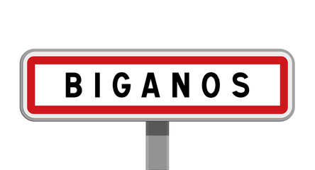 Panneau sur poteau central de ville de Biganos, Gironde, Nouvelle-Aquitaine