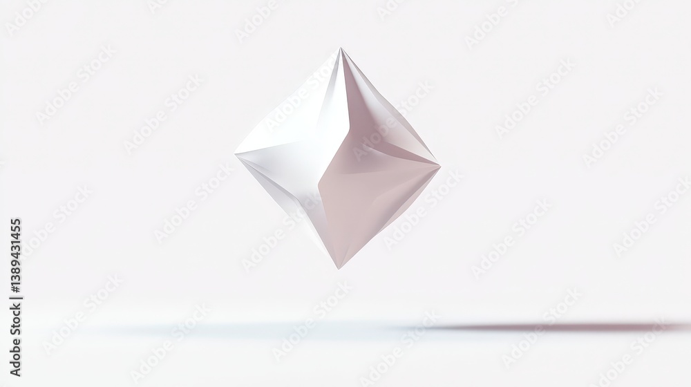 Poster A minimalistic white background featuring a floating geometric shape with soft shadows.
