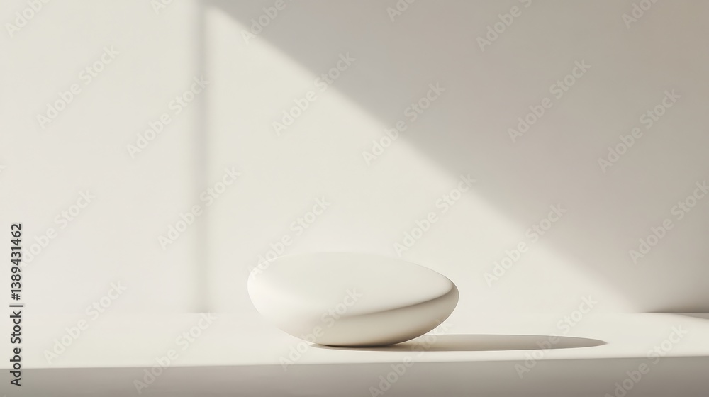 Poster a minimalistic white background featuring a floating geometric shape with soft shadows.
