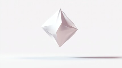 A minimalistic white background featuring a floating geometric shape with soft shadows.