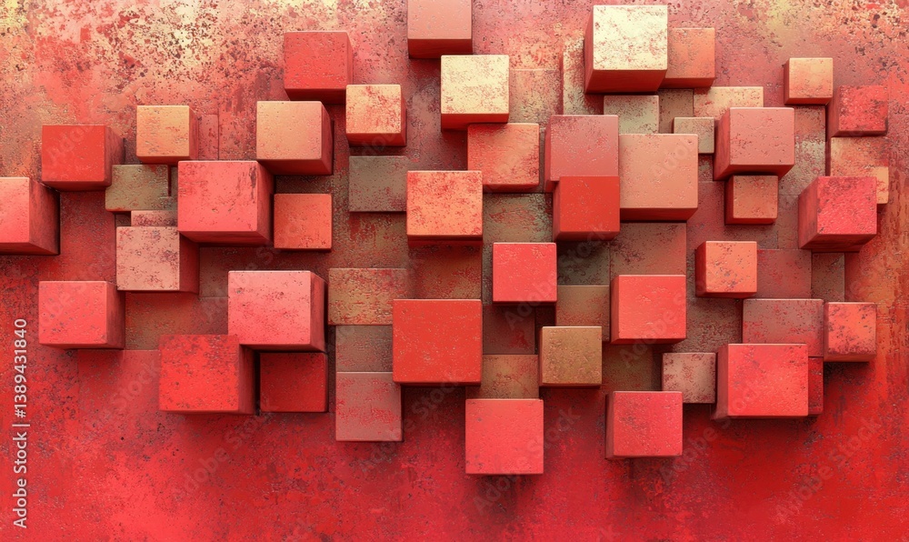 Poster abstract red cubes texture background design