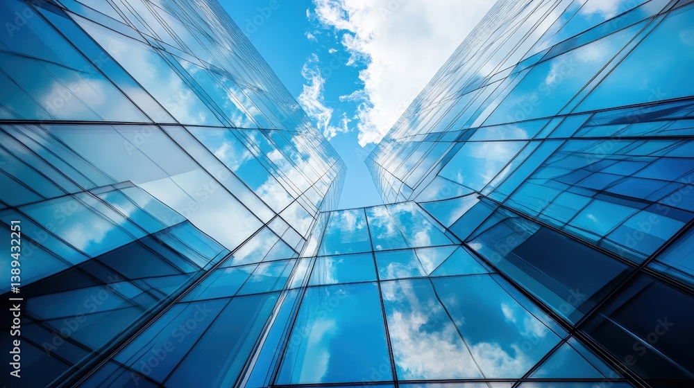 Poster modern abstract architectural composition with overlapping transparent glass panels reflecting the s