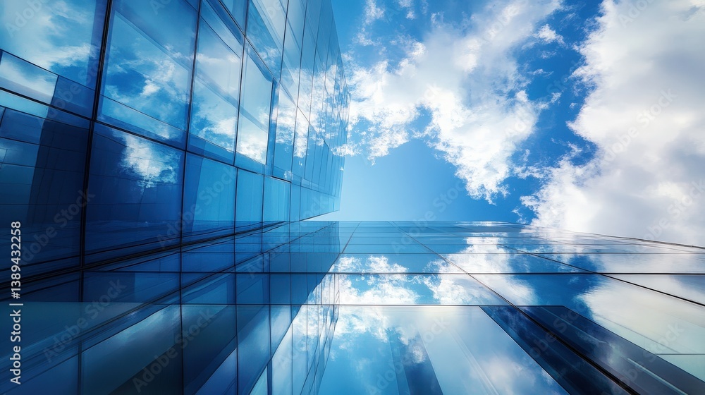 Poster modern abstract architectural composition with overlapping transparent glass panels reflecting the s