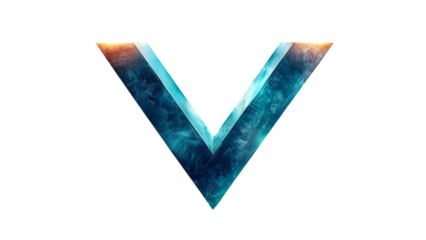 Png of Stylized blue and orange letter 'V' with a glossy finish and icy texture, conveying a modern and dynamic aesthetic on transparent background.