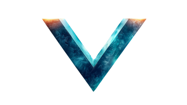 Png of Stylized blue and orange letter 'V' with a glossy finish and icy texture, conveying a modern and dynamic aesthetic on transparent background.