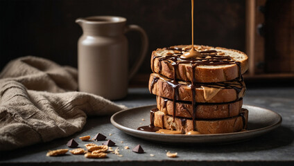 Soft Toast with Jam Layer and Flowing Chocolate