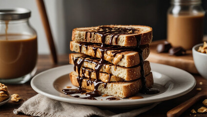 Soft Toast with Jam Layer and Flowing Chocolate