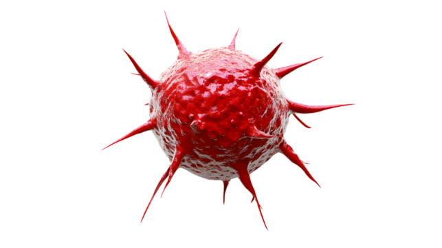 Vibrant Red Cancer Cell on Transparent Background - Professional Medical Illustration Concept