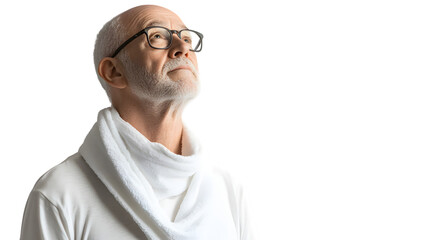 Senior Man Relaxing in White T-Shirt and Towel - Refreshing Concept for Wellness and Leisure