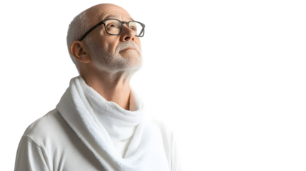 Senior Man Relaxing in White T-Shirt and Towel - Refreshing Concept for Wellness and Leisure