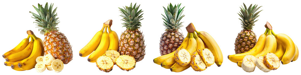 Ripe pineapple and banana slices create a tropical fruit composition.