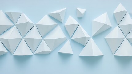 Abstract white pyramids on light blue background.