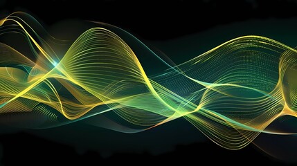 Fototapeta premium A grrenn and yellow glowing light lines on a black background, Generative AI illustrations.