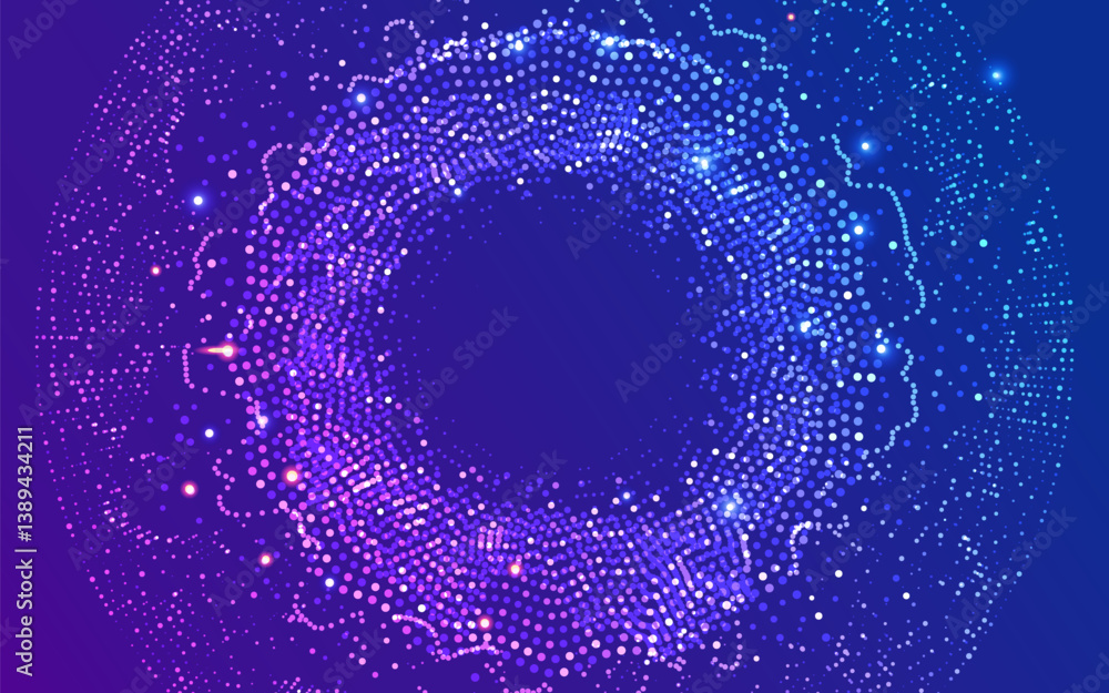 Poster graphic of abstract dotted wave with futuristic element