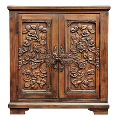 Wood carved door cabinet on transparent background