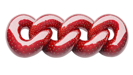 Png of A vibrant, glossy red chain with a strawberry pattern, symbolizing connection and sweetness on transparent background.